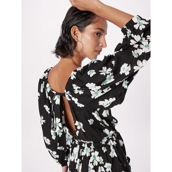 Topshop Romper Elasticated Channel Long Sleeve Tie Keyhole Back Multi Floral 12 - Picture 2 of 12